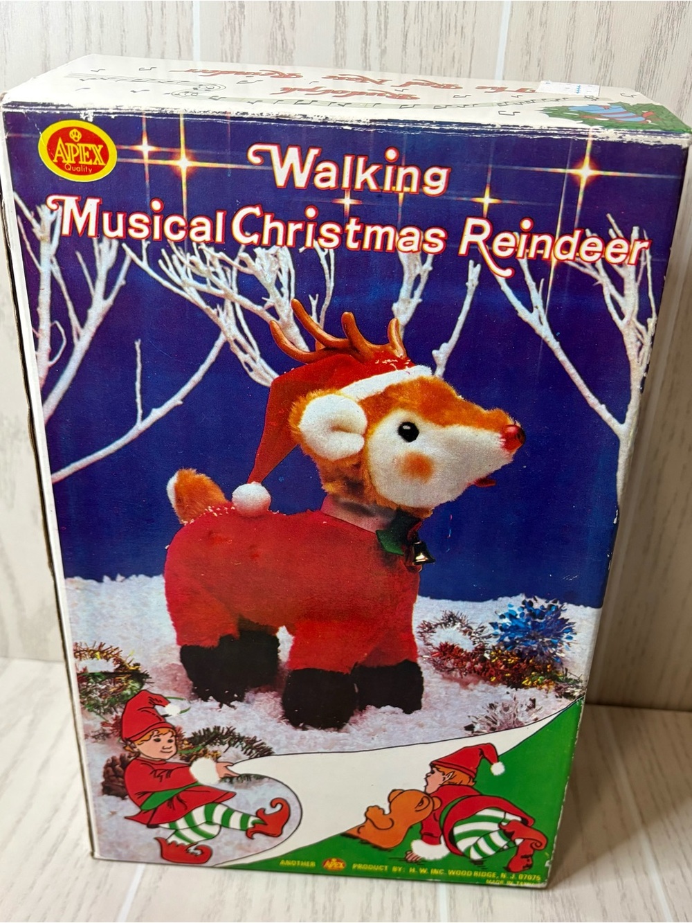 Vintage Walking Musical Christmas Reindeer Plush Toy - In Box Tested